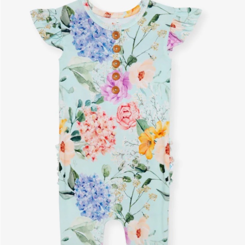 POSH PEANUT - Ruffled Cap Sleeves Baby Romper - 12-18 months